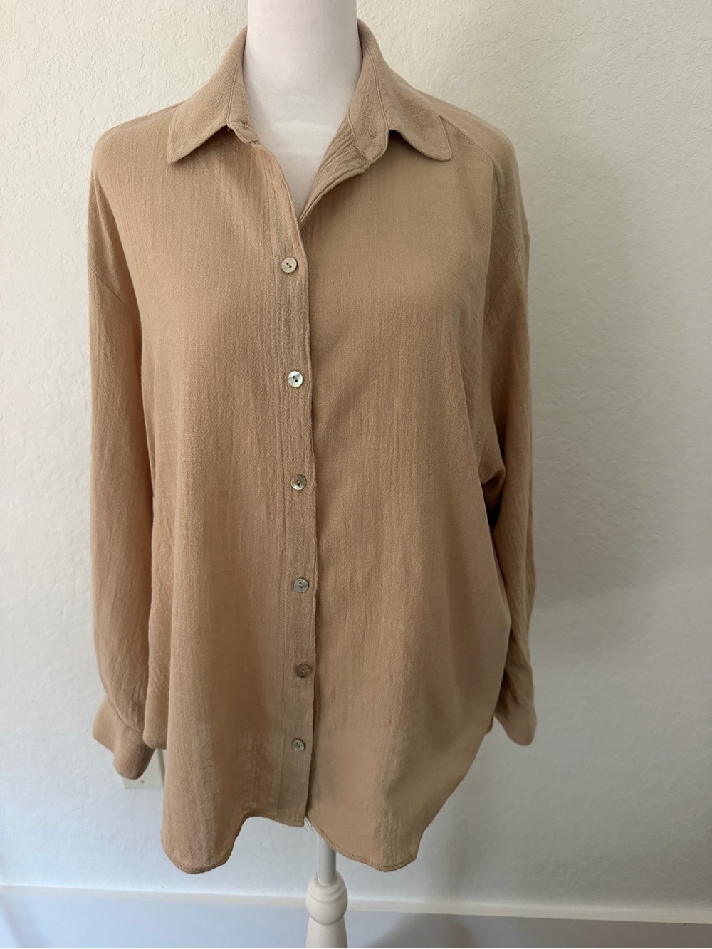 Zara Beige Dolman Sleeve Button-Down Shirt Size S